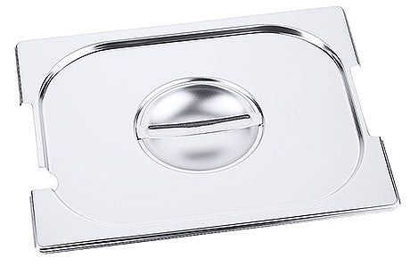 Edelstahl-Gastronorm-Behälterdeckel mit Griff.