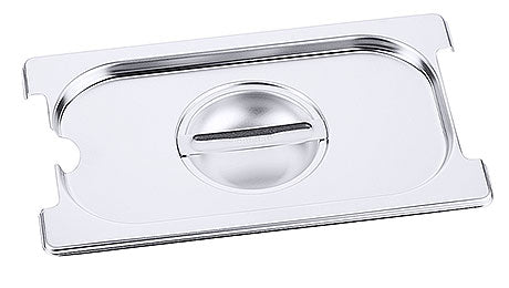 Edelstahl-Gastronorm-Behälterdeckel mit Griff.