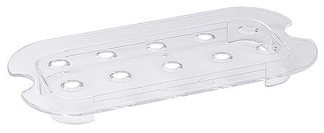 Transparente Kunststoffablage mit Löchern.