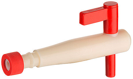 Roter Zapfhahn für Getränkebehälter.