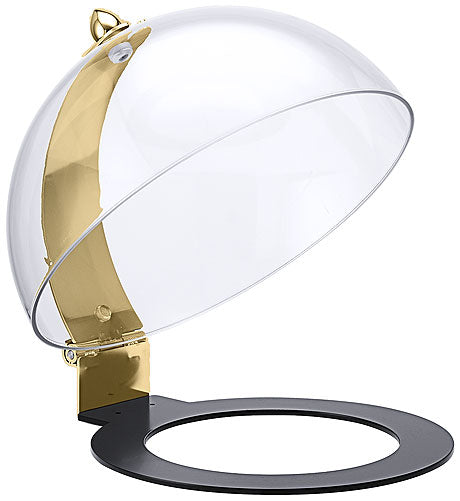 Transparente Speiseglocke mit Halterung.