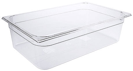 Transparente GN-Behälter aus Kunststoff.