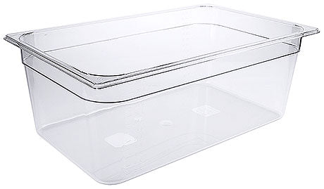 Transparente GN-Behälter aus Kunststoff.