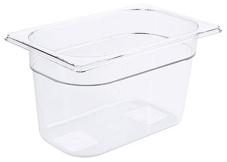 Transparente GN-Behälter aus Kunststoff.