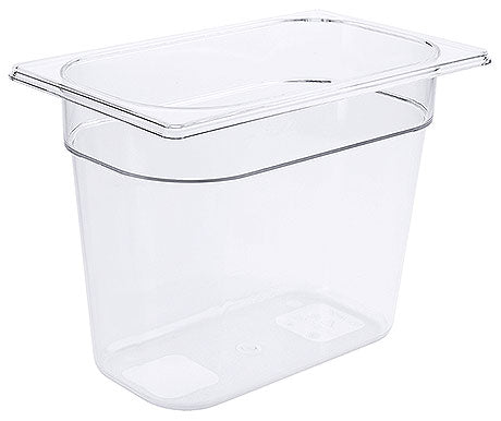 Transparenter GN-Behälter aus Kunststoff.
