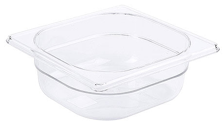 Transparente GN-Behälter aus Kunststoff.