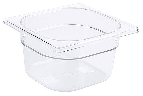 Transparente GN-Behälter aus Kunststoff.