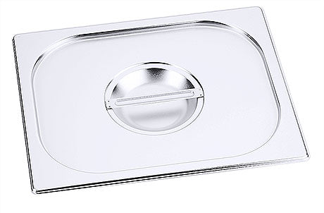 Edelstahl-Gastronorm-Behälterdeckel mit Griff.