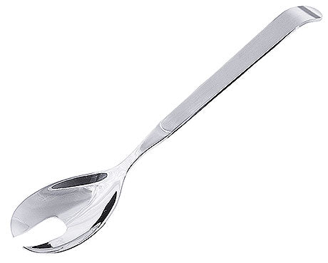Metall-Salatlöffel auf weißem Hintergrund.