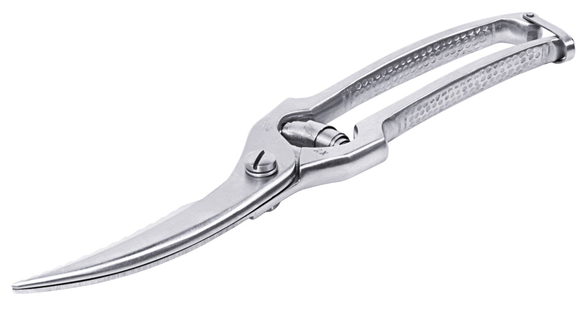 Silberne Geflügelschere aus Metall.