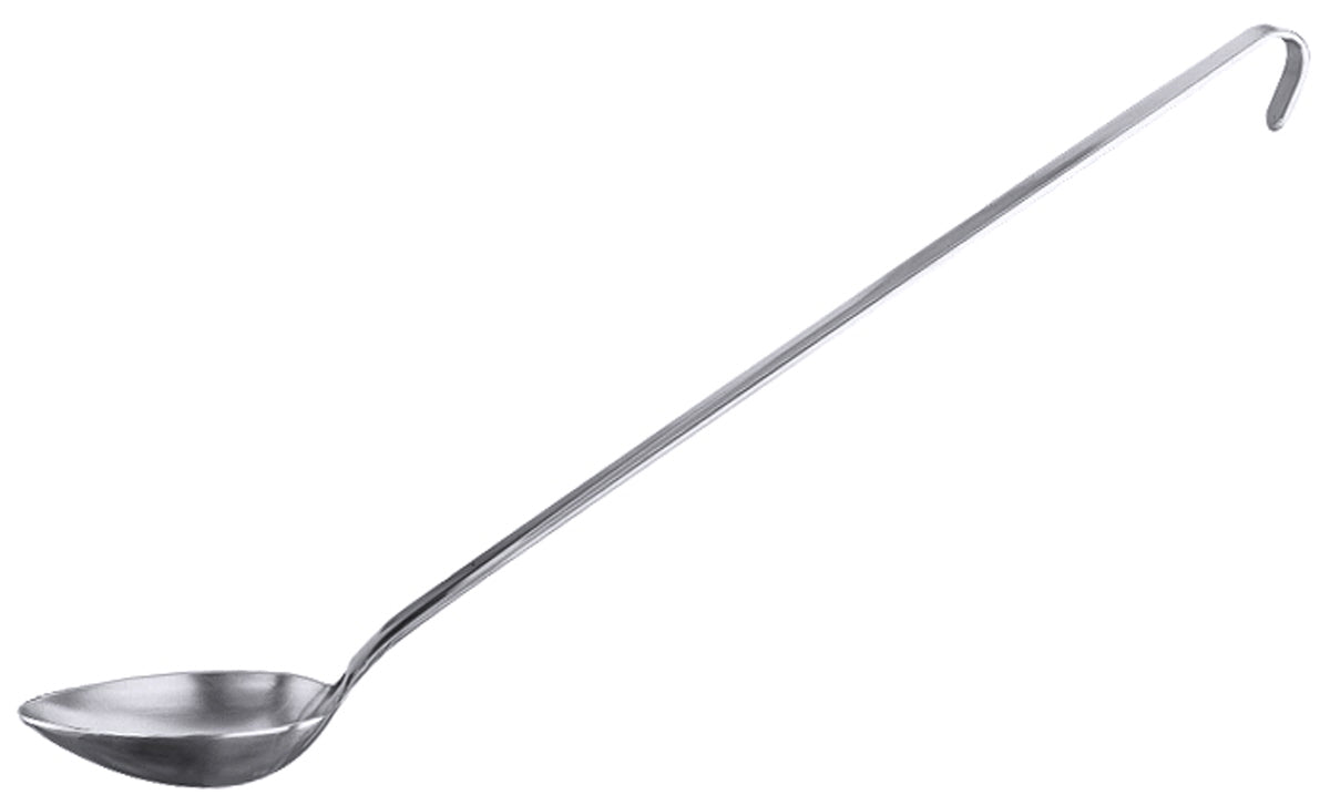 Silberner Schöpflöffel mit Haken.