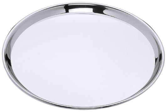 Rundes Edelstahl-Tablett für Gastronomie.
