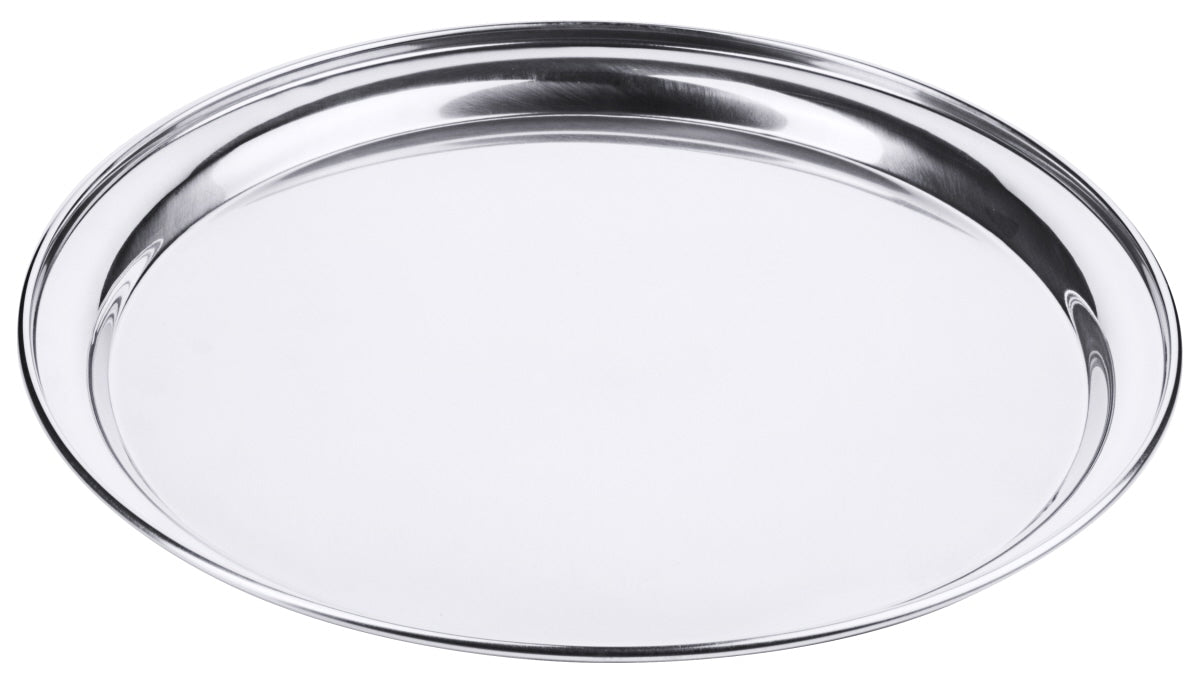 Rundes Edelstahl-Tablett für Gastronomie.