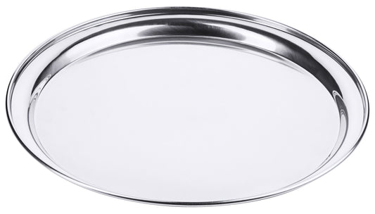 Rundes Edelstahl-Tablett für Gastronomie.