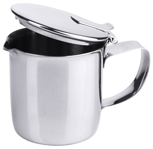 Edelstahl-Milchkännchen mit Deckel.