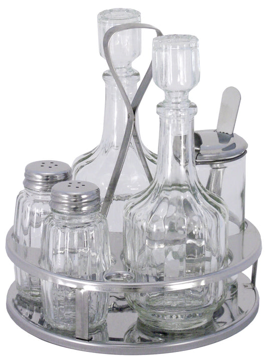 Essig-Öl-Set mit Gewürzstreuern.