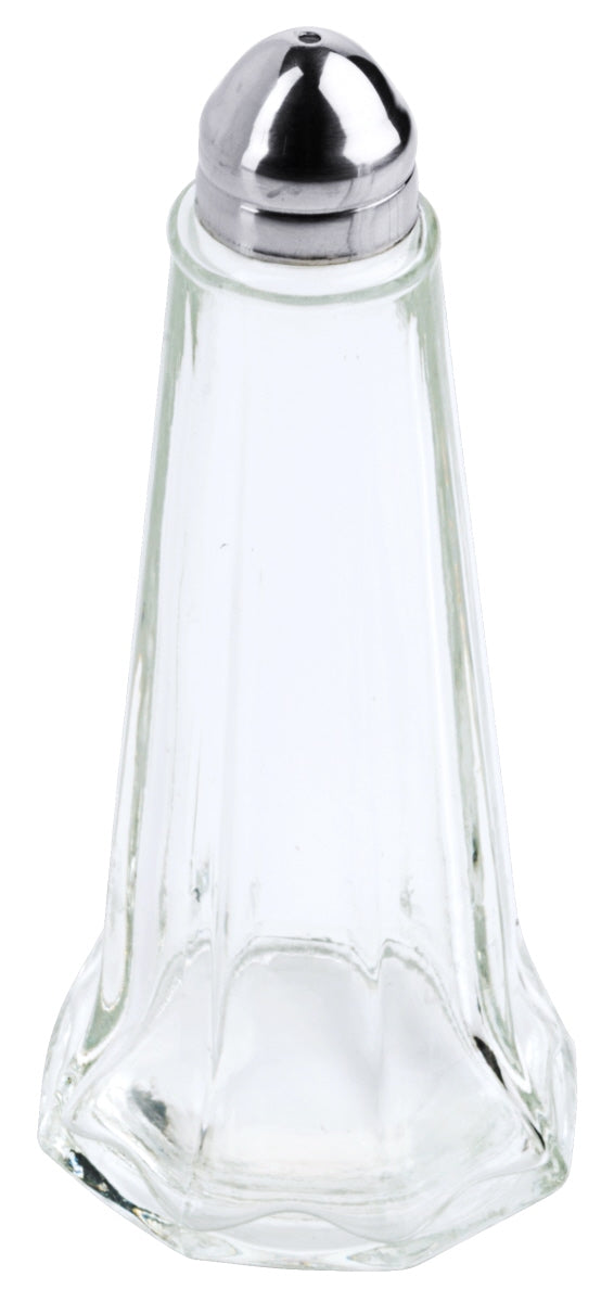 Zwei Glas-Salzstreuer mit Deckel.