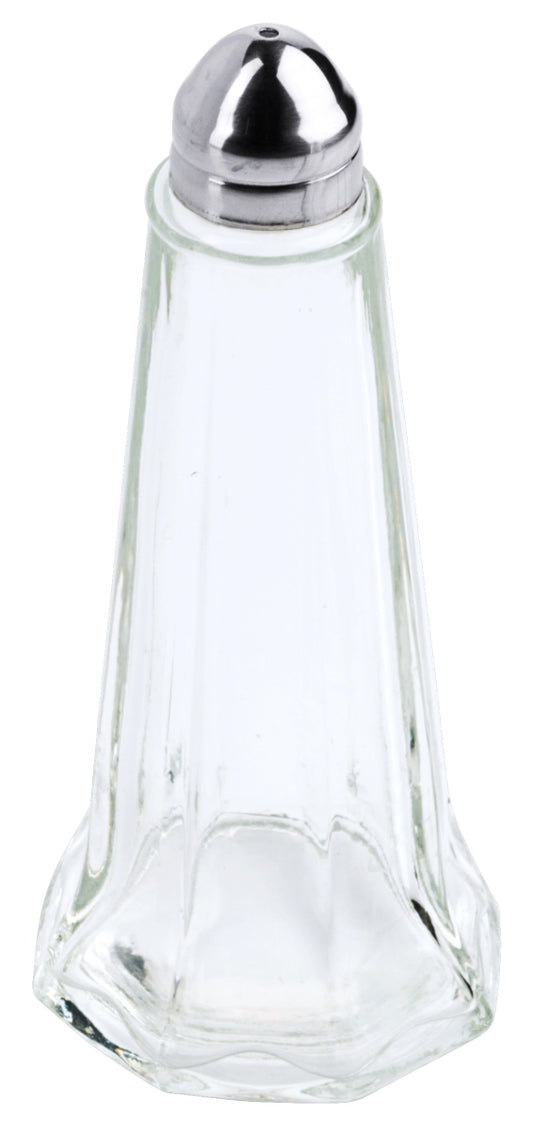 Zwei Glas-Salzstreuer mit Deckel.