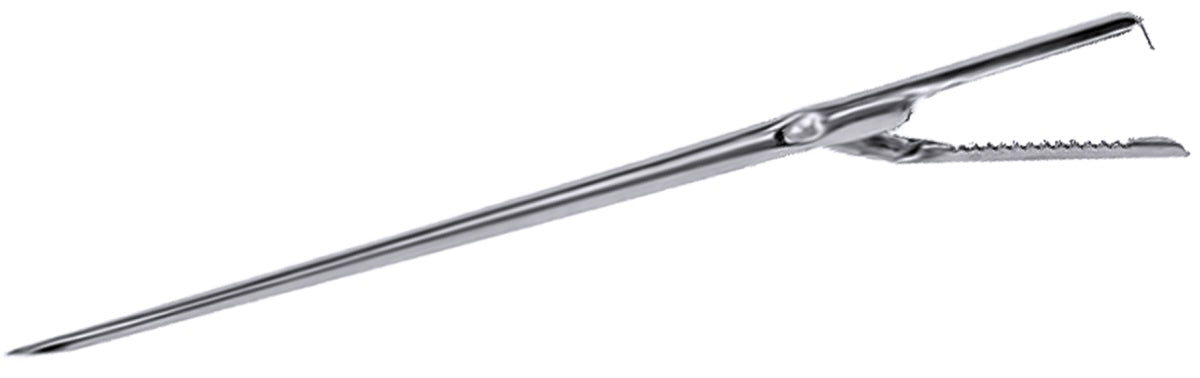 Silberne Küchenpinzette aus Metall.