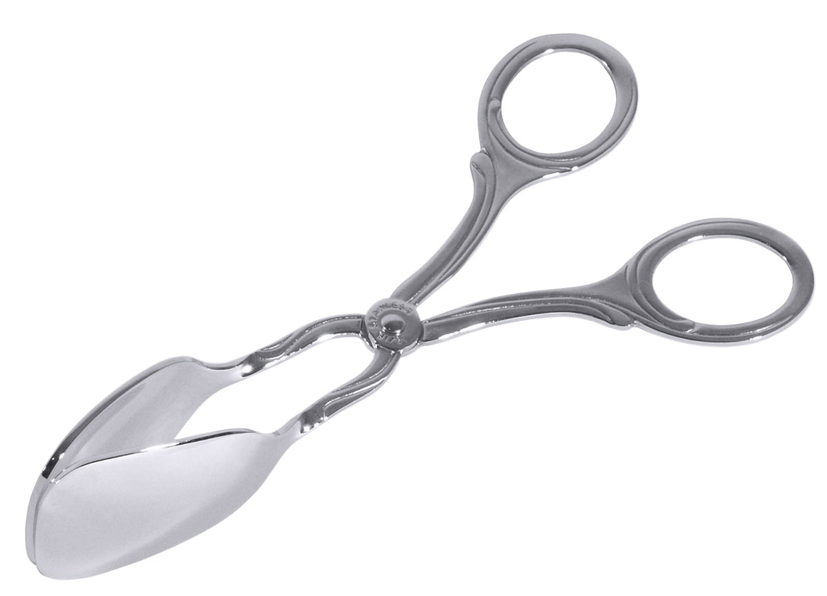 Silberne Servierzange aus Metall.