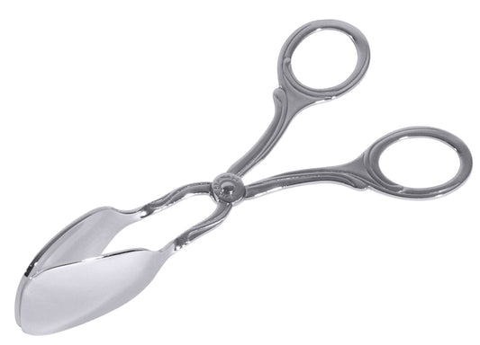 Silberne Servierzange aus Metall.