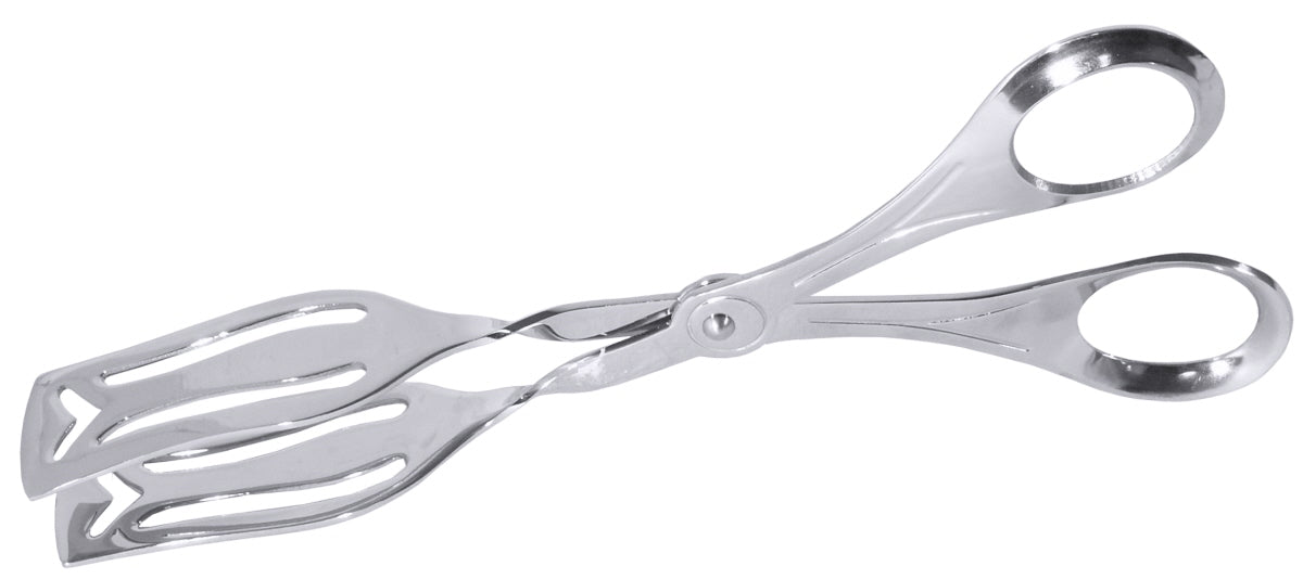 Silberne Servierzange aus Metall.