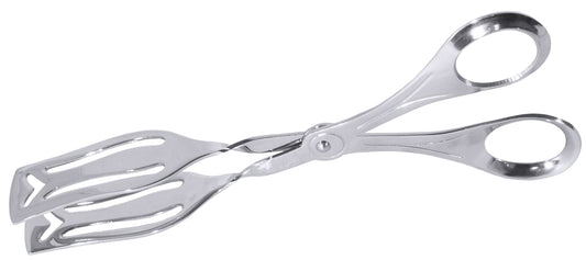 Silberne Servierzange aus Metall.
