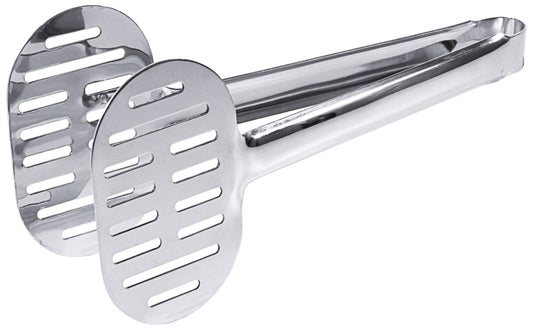 Metallene Servierzange mit Schlitzen.