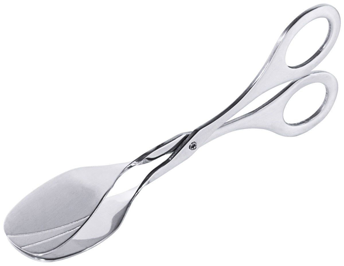 Silberne Servierzange aus Metall.