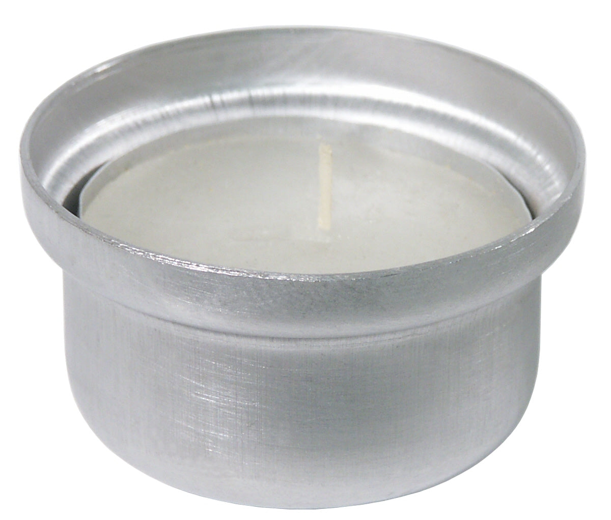 Teelicht in Aluminiumhalterung.