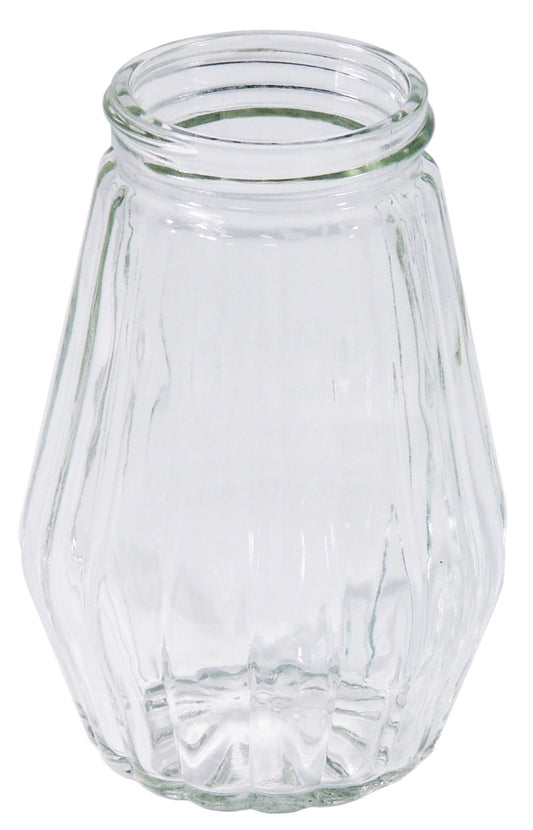 Leeres, geripptes Glasgefäß.