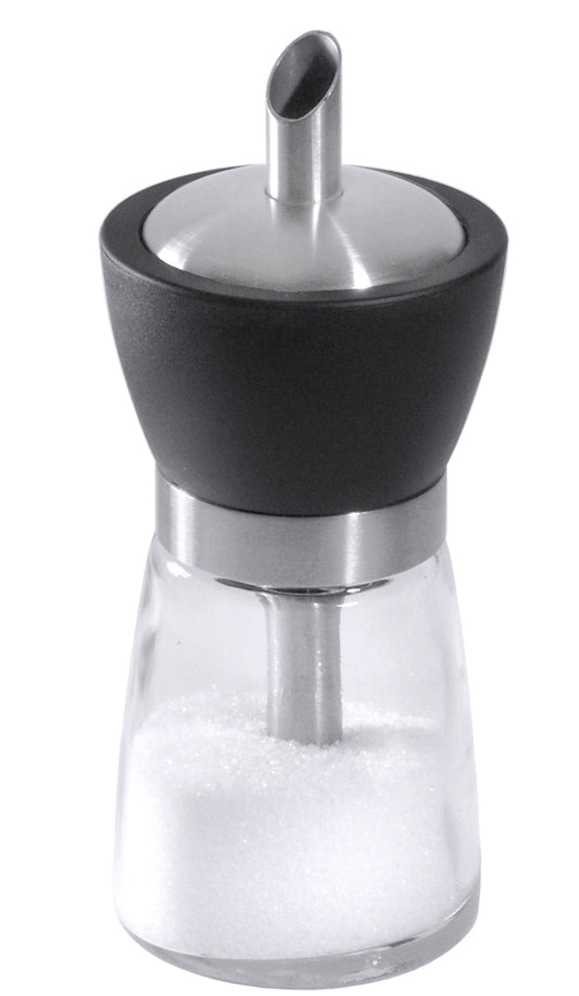 Zuckerspender aus Glas und Metall.