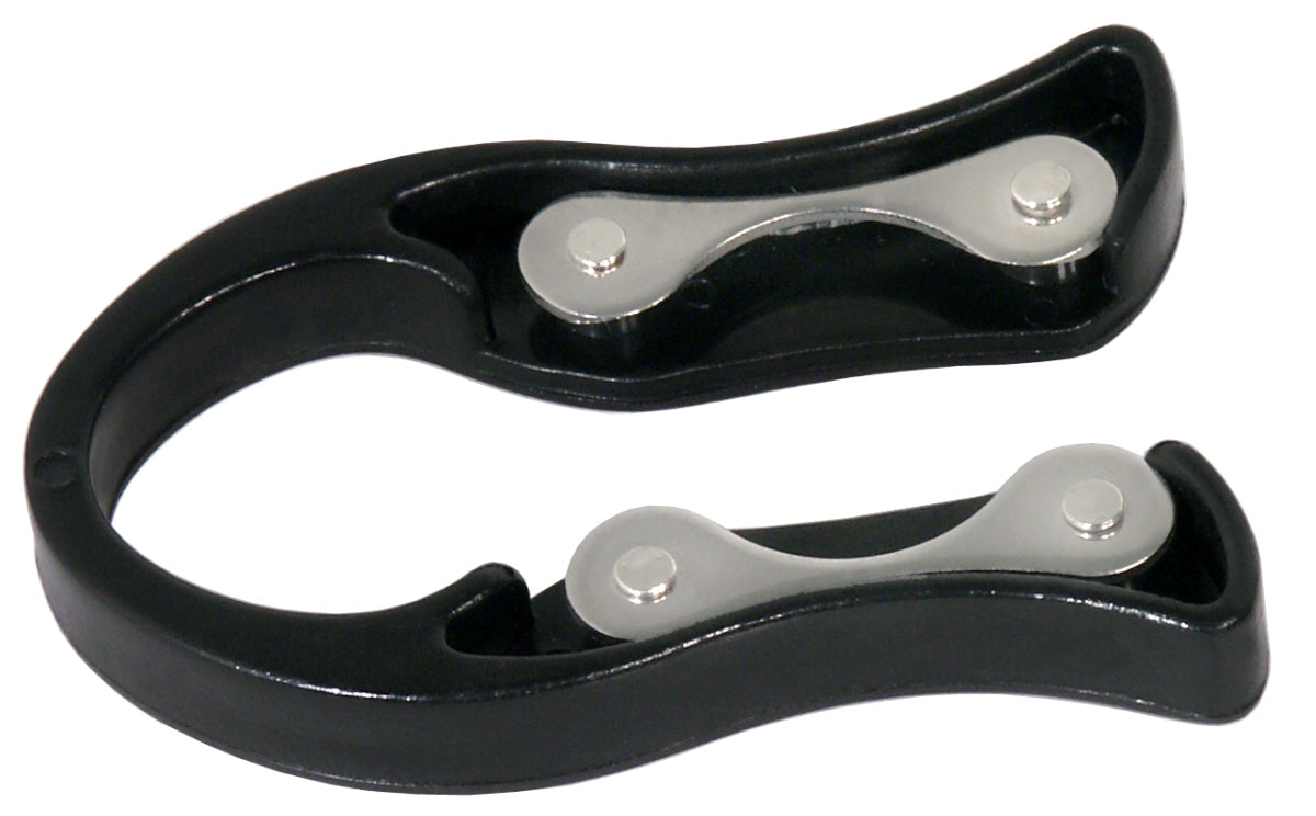 Flaschenöffner aus Metall und Kunststoff.