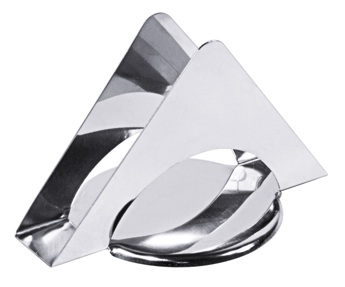 Silberner Serviettenhalter aus Metall.
