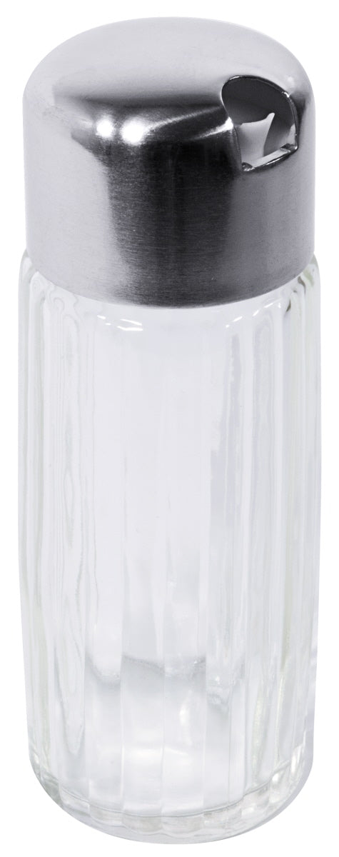 Glasflasche mit Metallverschluss.