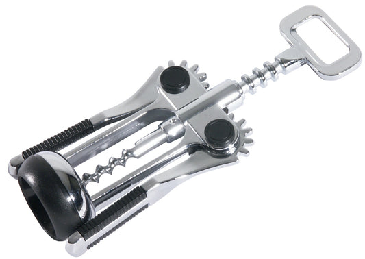 Korkenzieher mit Hebelmechanismus aus Metall.