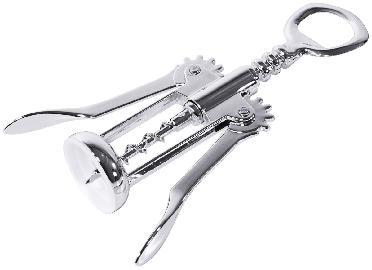 Korkenzieher mit Flügelhebel aus Metall.
