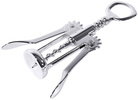 Korkenzieher mit Flügelhebel aus Metall.