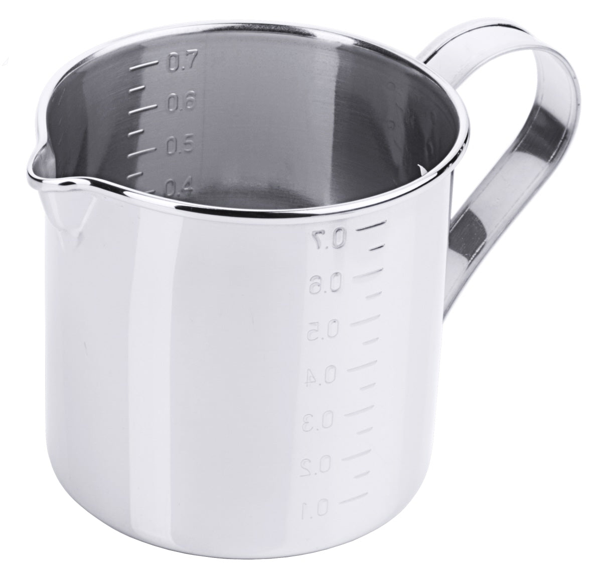 Edelstahl-Messbecher mit Henkel.