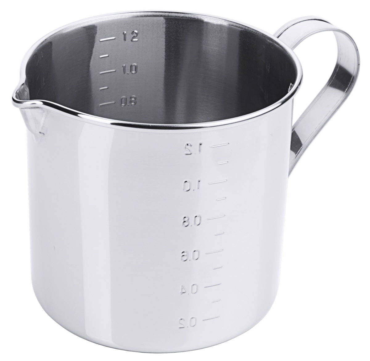 Messbecher aus Edelstahl mit Skala.