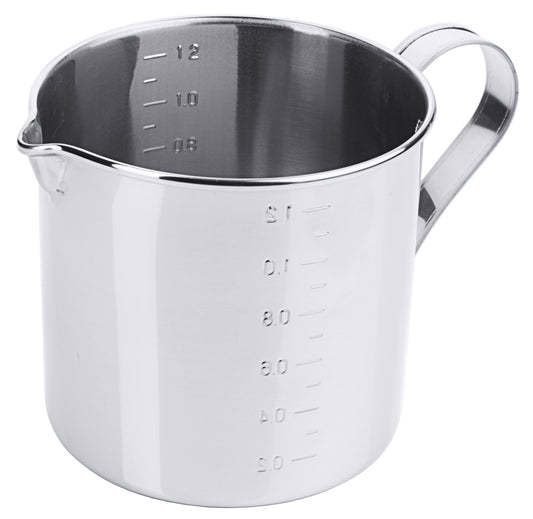 Messbecher aus Edelstahl mit Skala.
