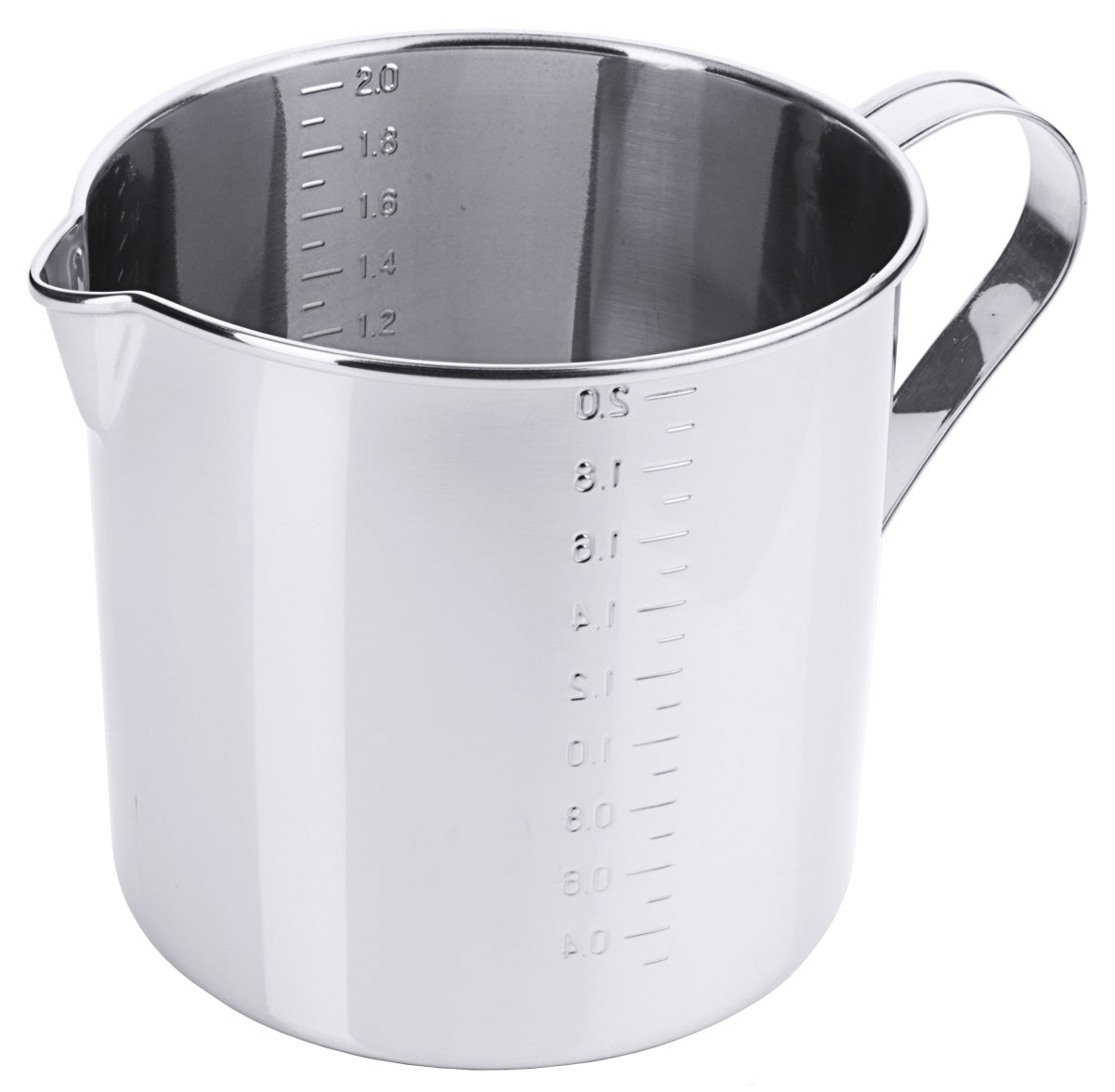 Messbecher aus Edelstahl mit Skala.