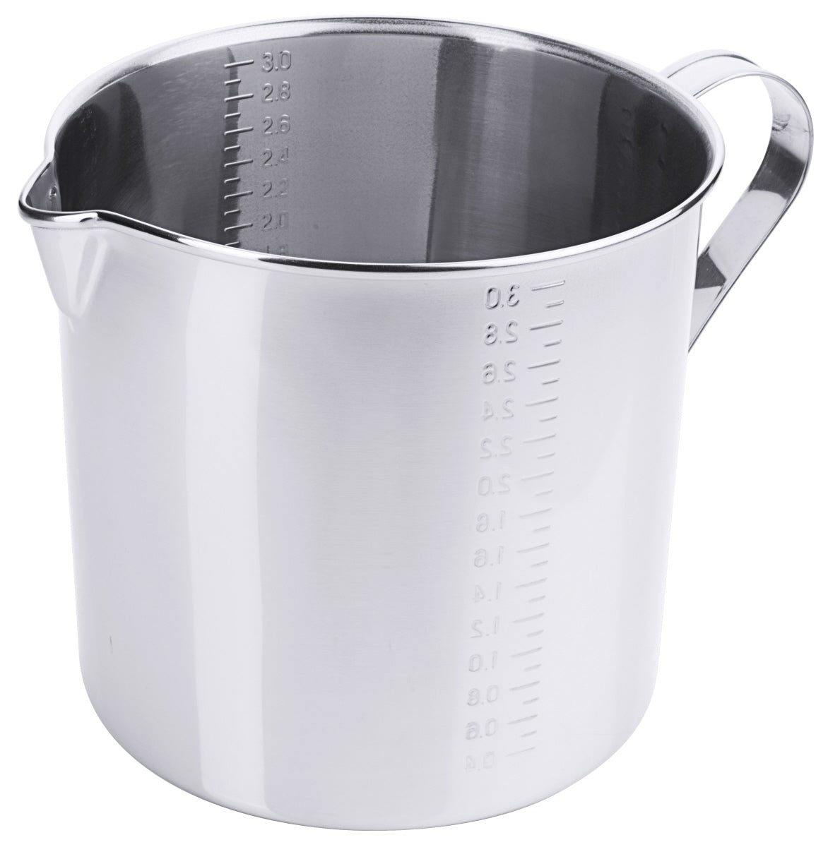 Edelstahl-Messbecher mit Skala.