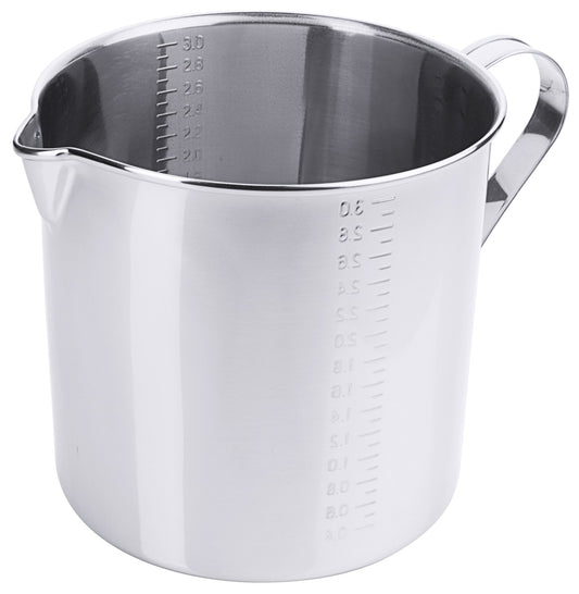 Edelstahl-Messbecher mit Skala.