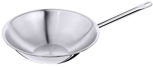 Silberner Wok mit Griff.