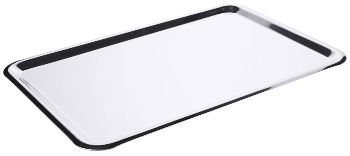 Rechteckiges Tablett mit rutschfestem Rand.