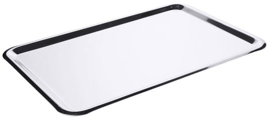 Rechteckiges Tablett mit rutschfestem Rand.