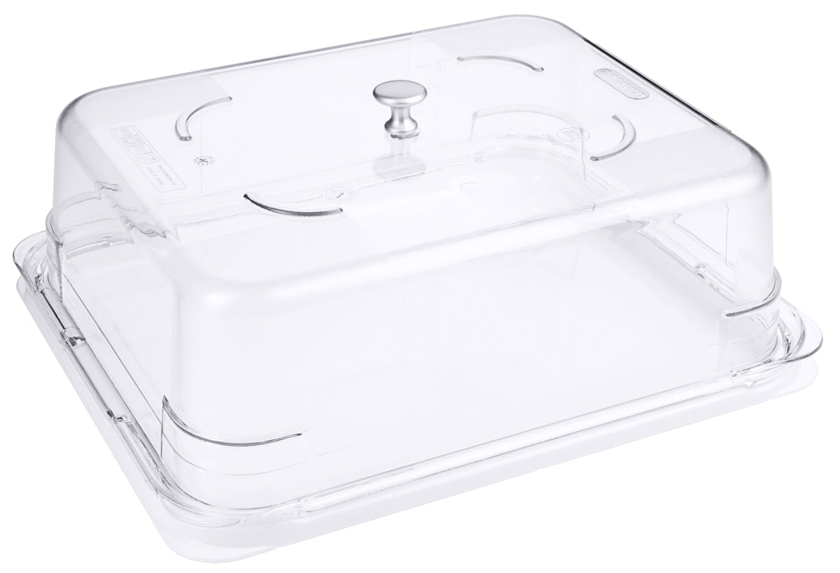 Transparente Abdeckhaube für Tabletts.