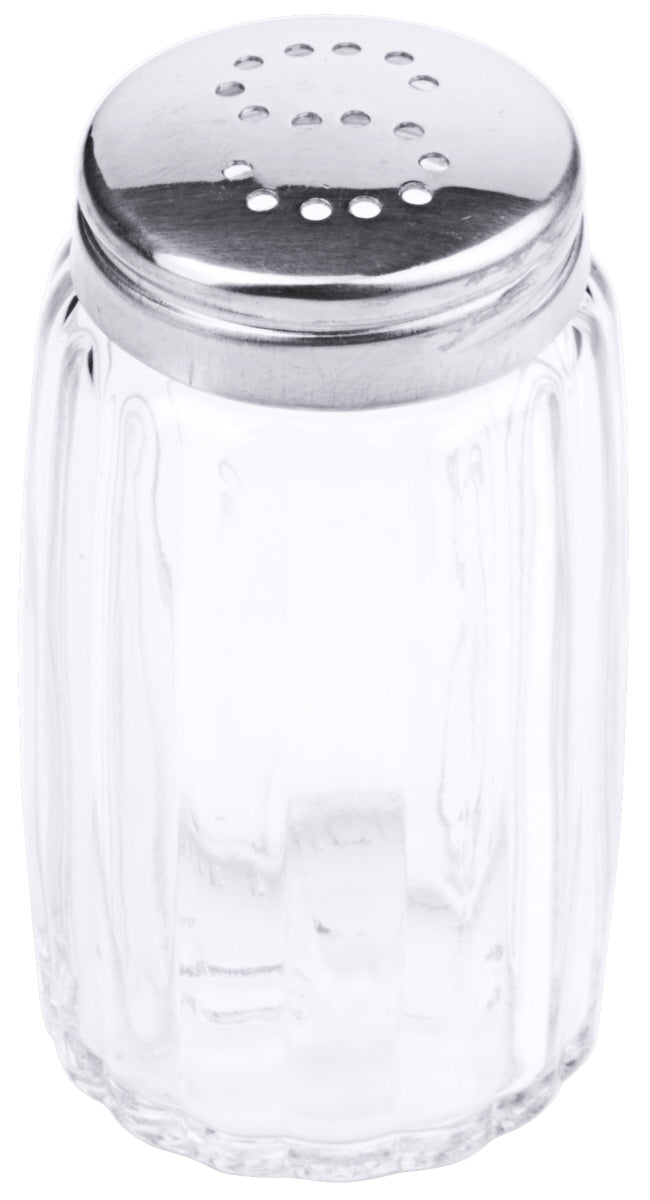 Salzstreuer aus Glas und Metall.