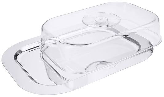 Transparente Butterdose mit Deckel.